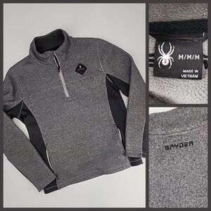 Spyder Mens Medium Gray Black Quarter Zip Fleece Pullover‎ Sweater Gorpcore